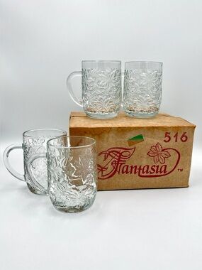 Vintage Princess House Fantasia Crystal Mugs Set of 4 No. 516 With Original Box